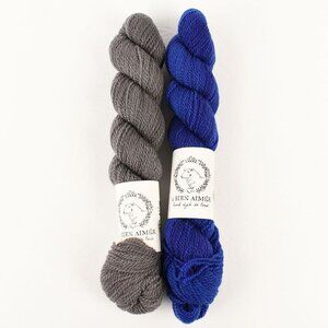 La Bien Aimée Felix Mini Yarn 2 Skeins Falkland Merino Corriedale Blue Gray
